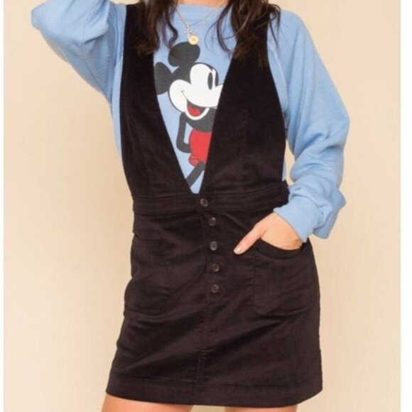 Free People Black Corduroy Old School Love Mini Dress Size 10 - Picture 10 of 11